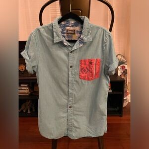 Short Sleeve Modern Amusement Button Up Shirt Size M